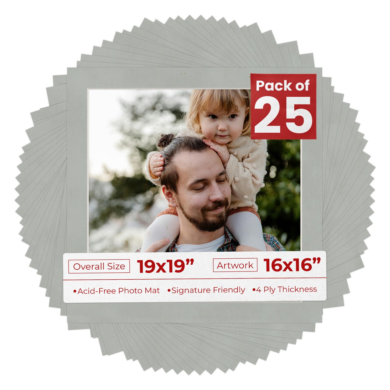 Light Grey Suede Mat Board for 19x19 Frames - Fits 16x16 Photos